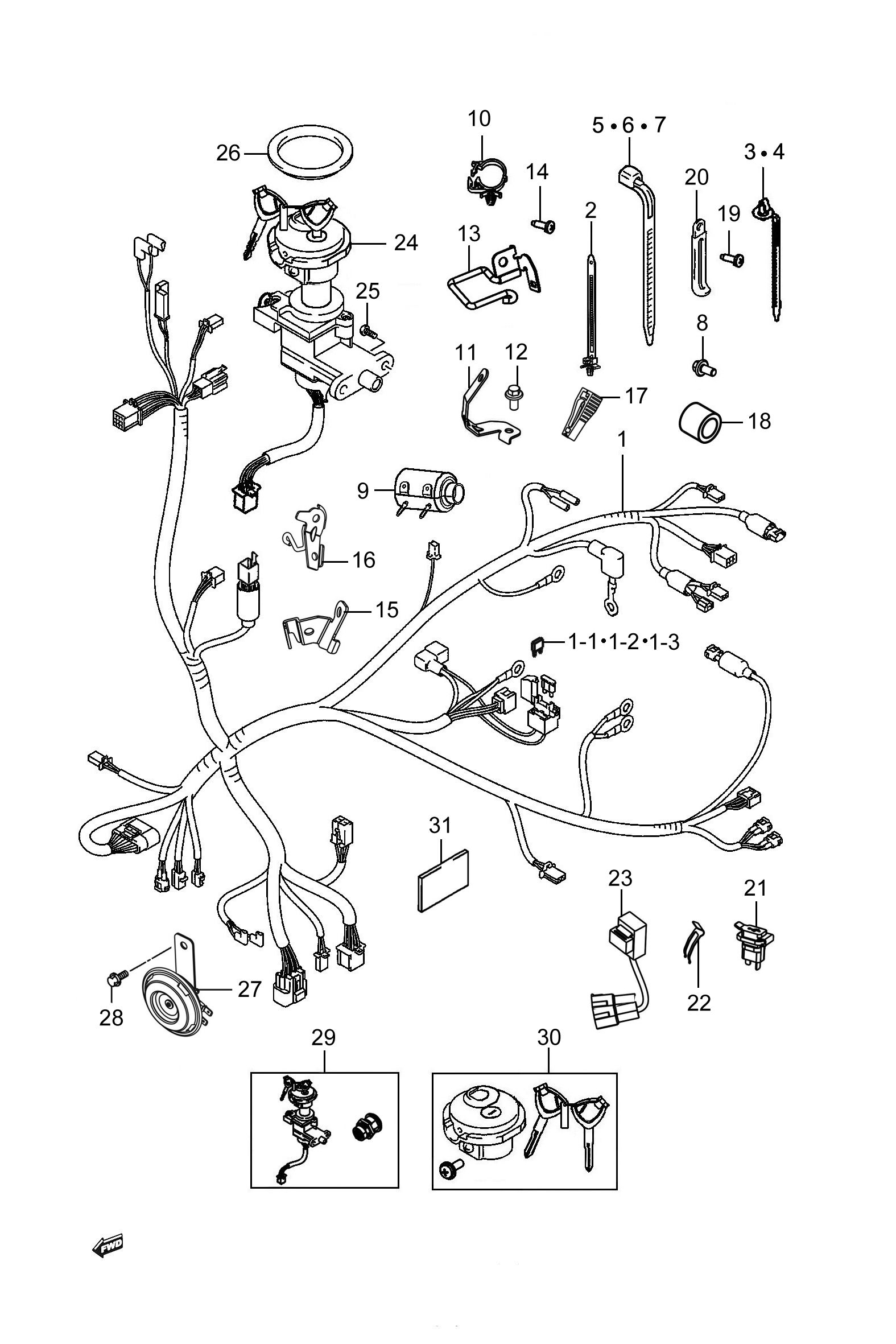 2023 豪爵 VX VX125 虎鲨 车体导线组 exploded diagram