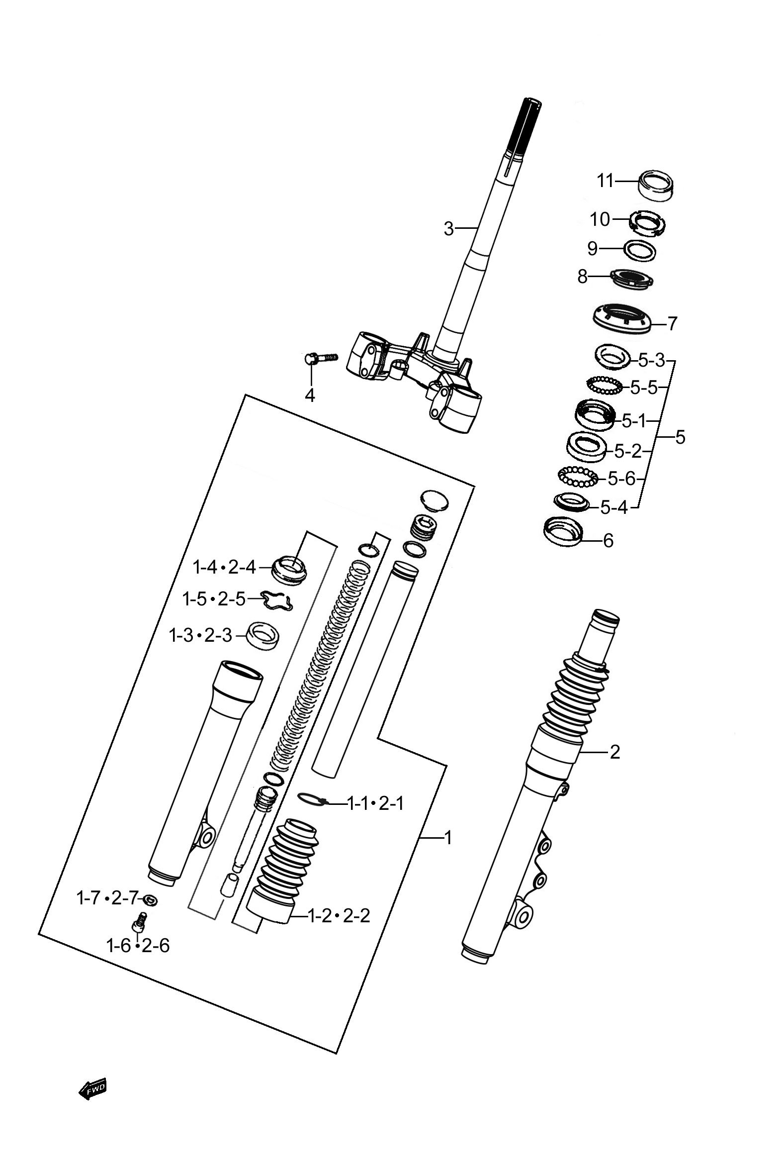 2023 豪爵 VX VX125 虎鲨 前叉组 exploded diagram