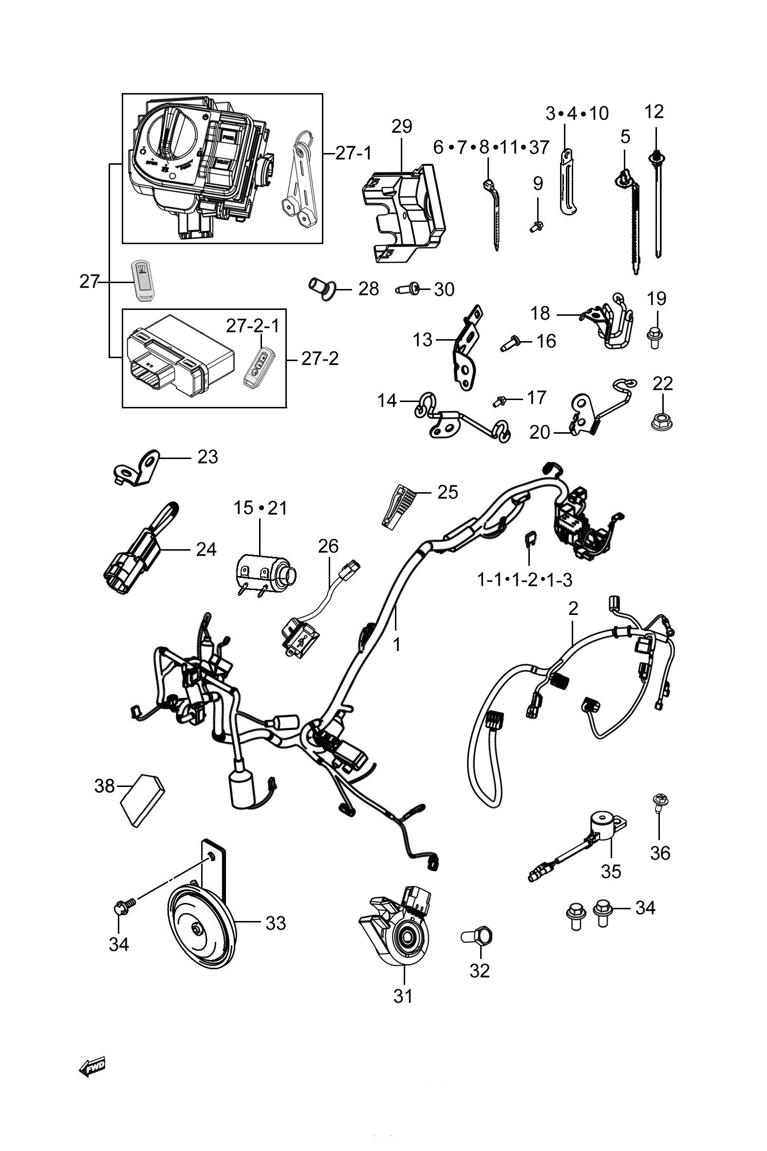 2022 豪爵 UHR UHR150 扶手版 车体导线组 exploded diagram