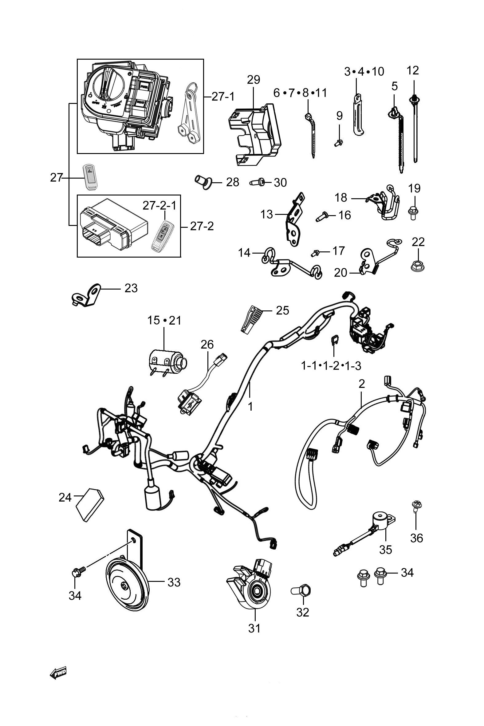 2024 豪爵 UHR UHR150高手把款 扶手版 车体导线组 exploded diagram
