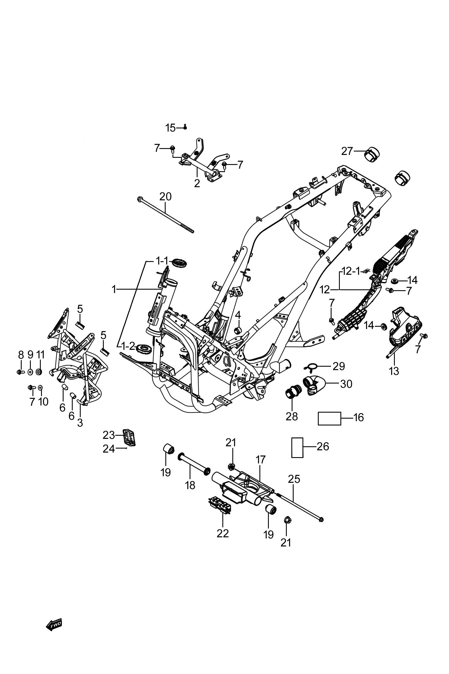 2022 豪爵 UHR UHR150 尾箱版 车架组 exploded diagram