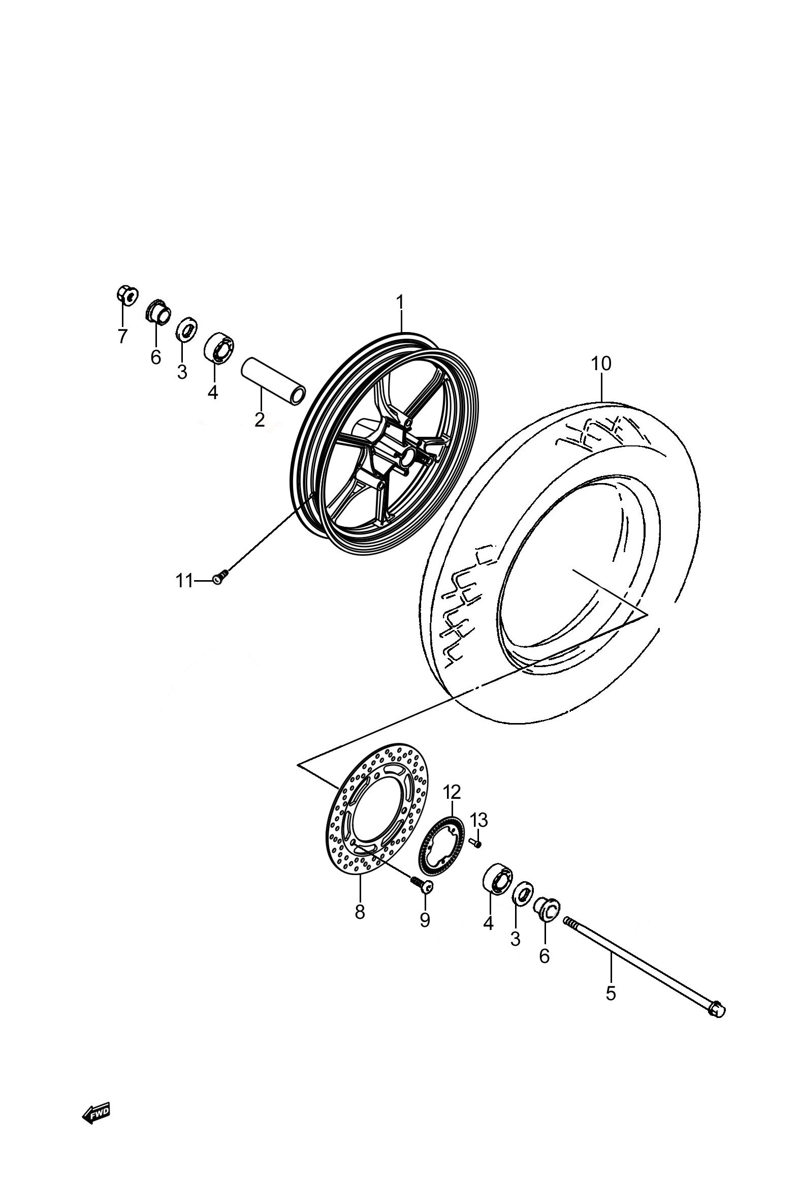 2022 豪爵 UHR UHR150 尾箱版 前轮组 exploded diagram