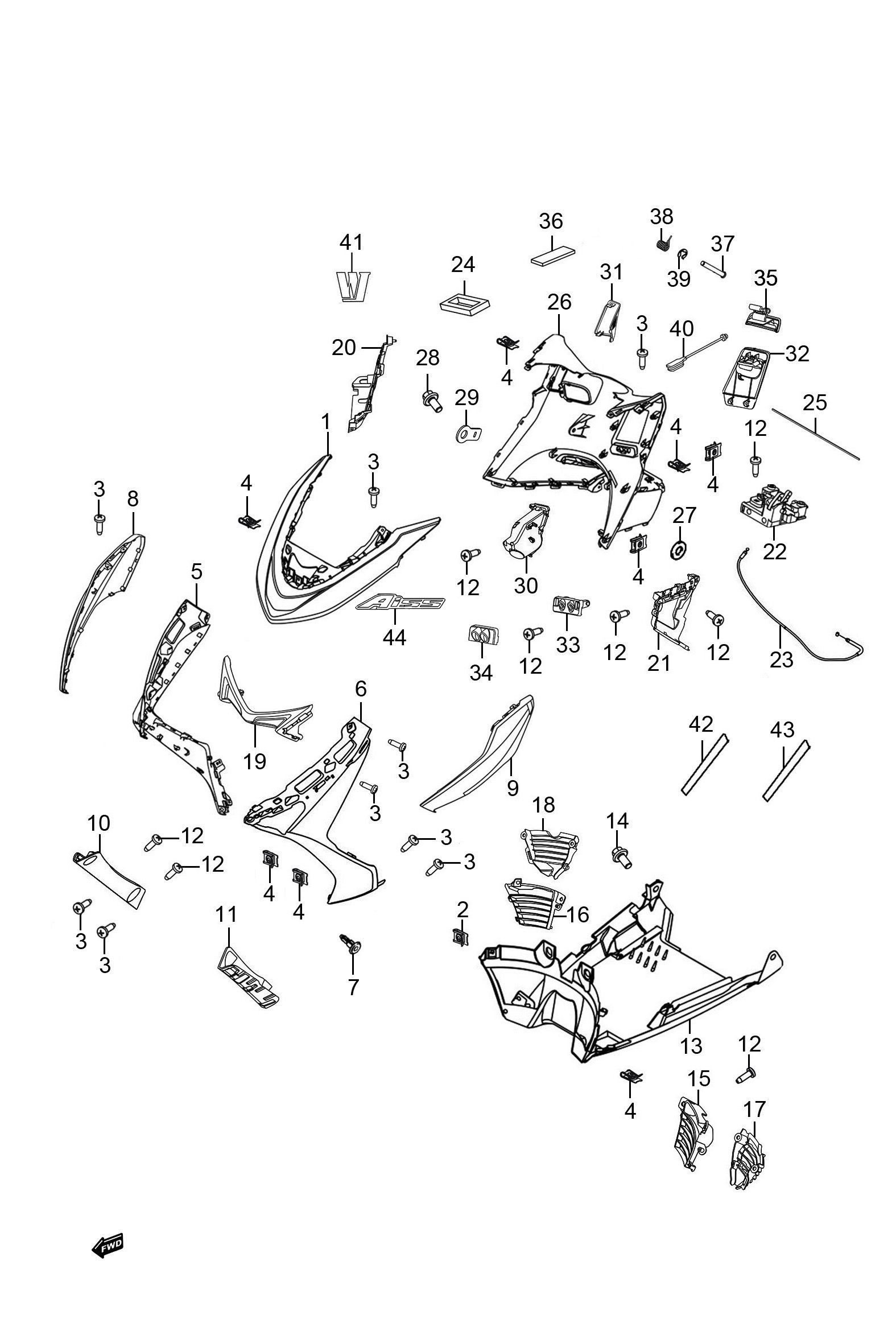 2022 豪爵 UHR UHR150 尾箱版 护罩组 exploded diagram