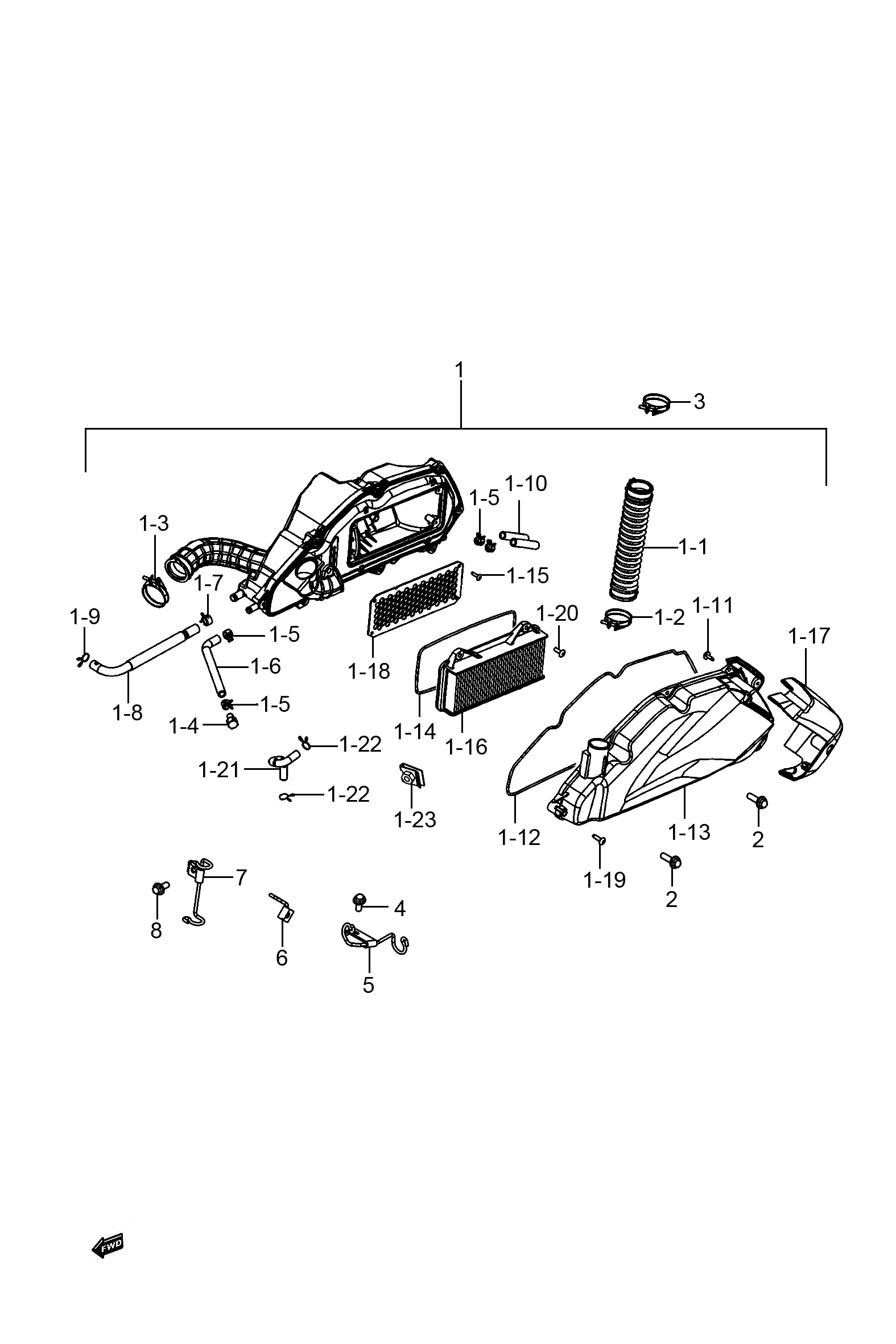 2024 豪爵 UHR UHR150高手把款 尾箱版 空滤器组 exploded diagram