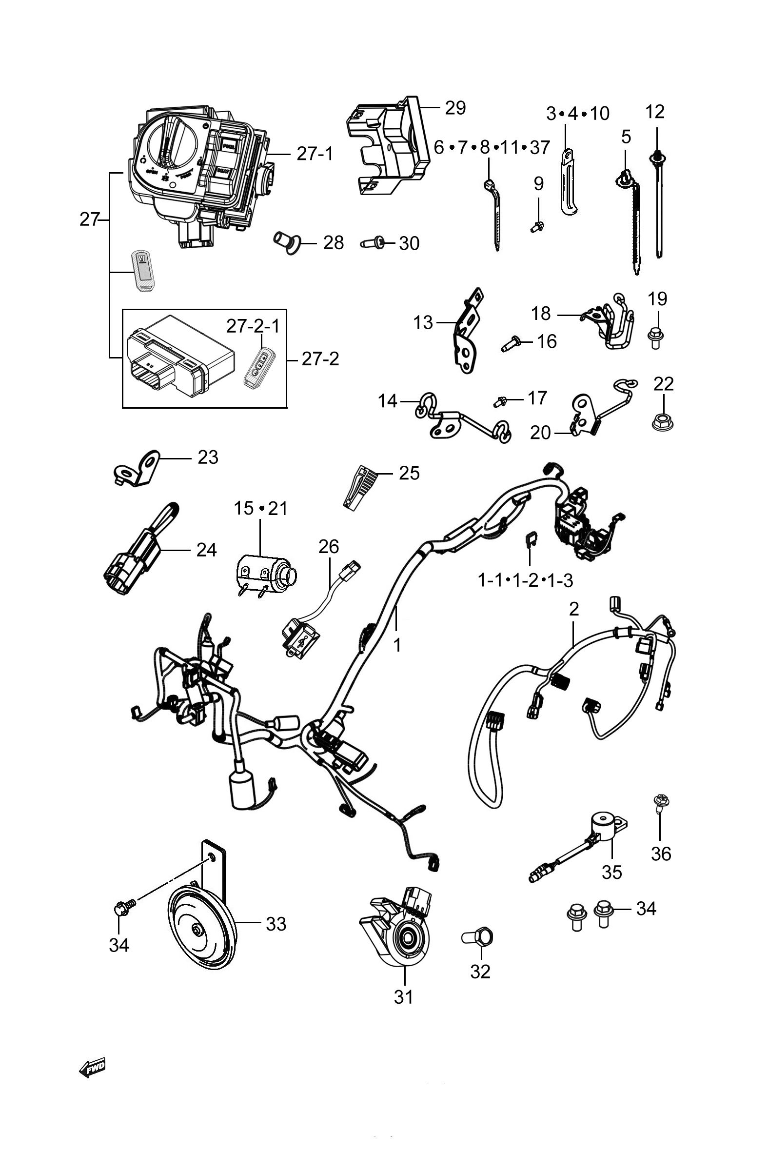 2022 豪爵 UHR UHR150 扶手版 车体导线组 exploded diagram