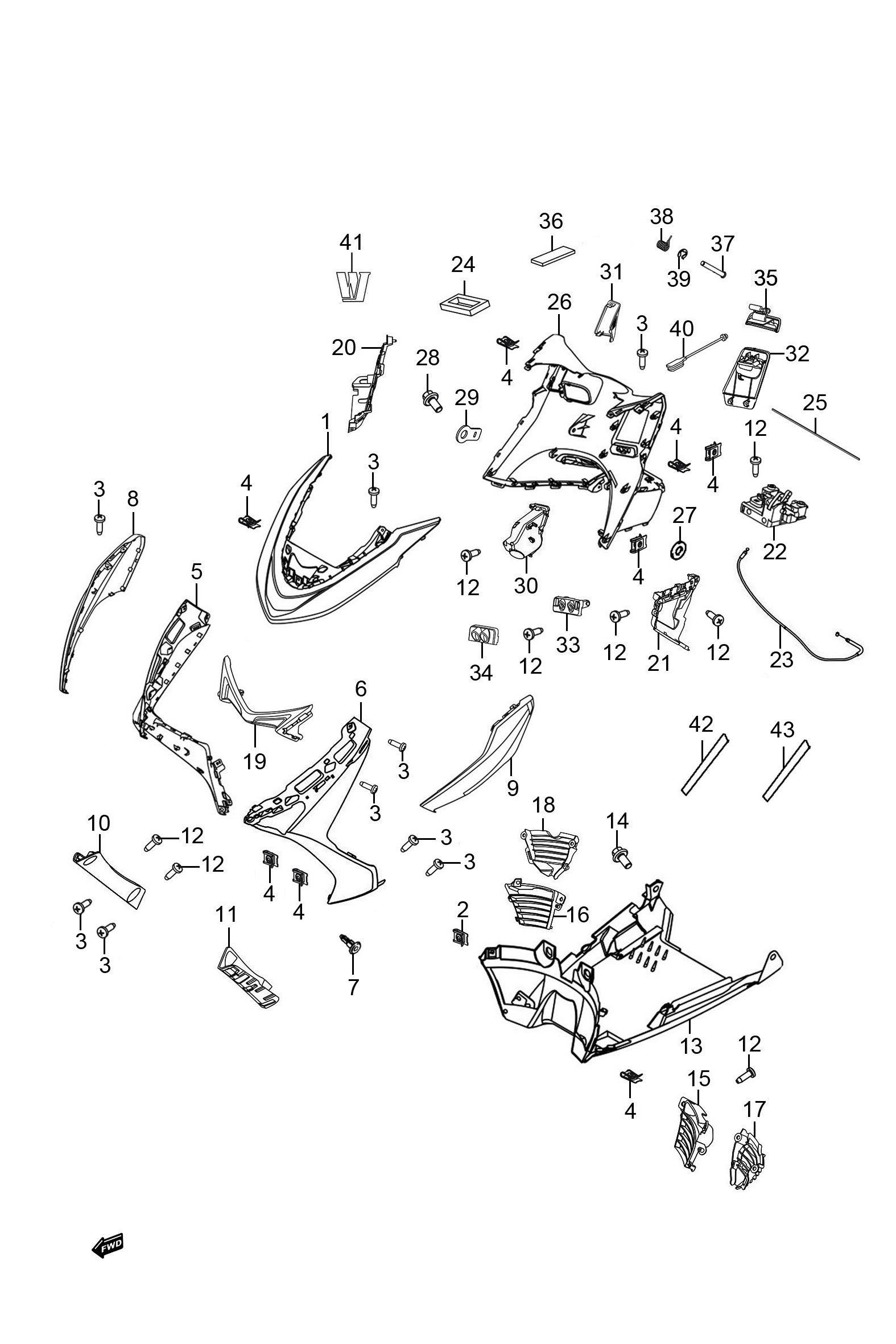 2022 豪爵 UHR UHR150 扶手版 护罩组 exploded diagram