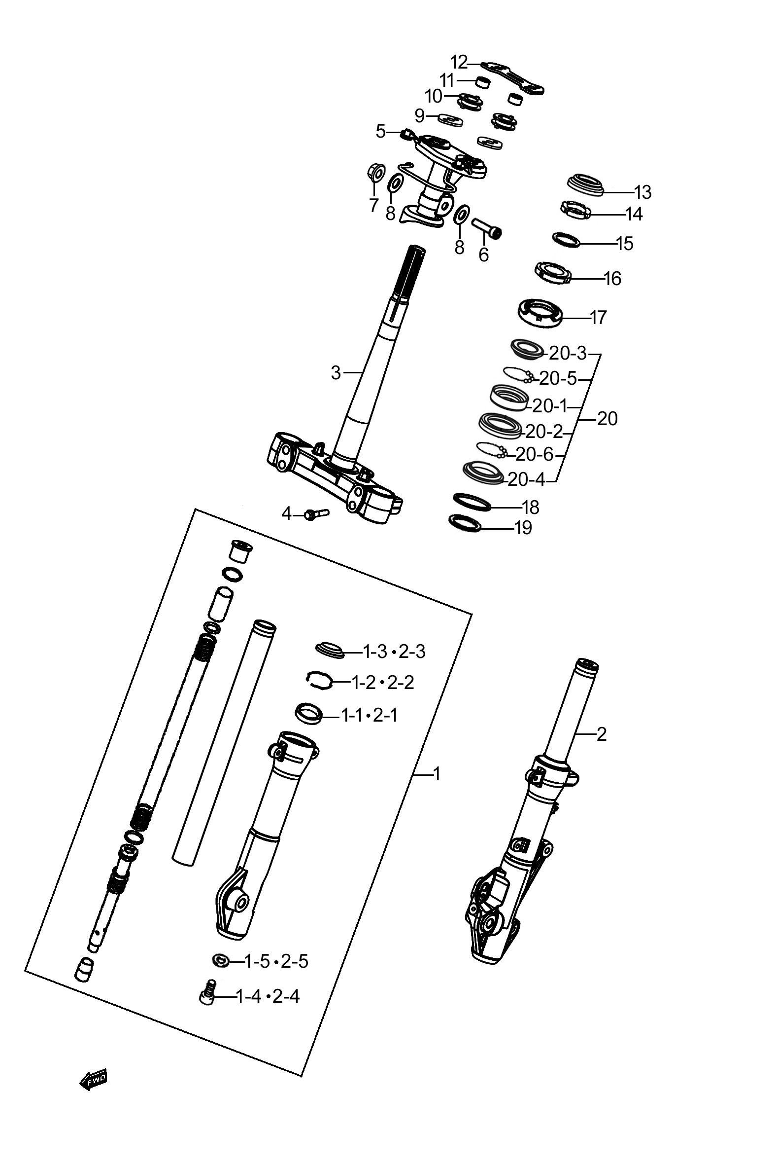 2022 豪爵 UHR UHR150 扶手版 前叉组 exploded diagram