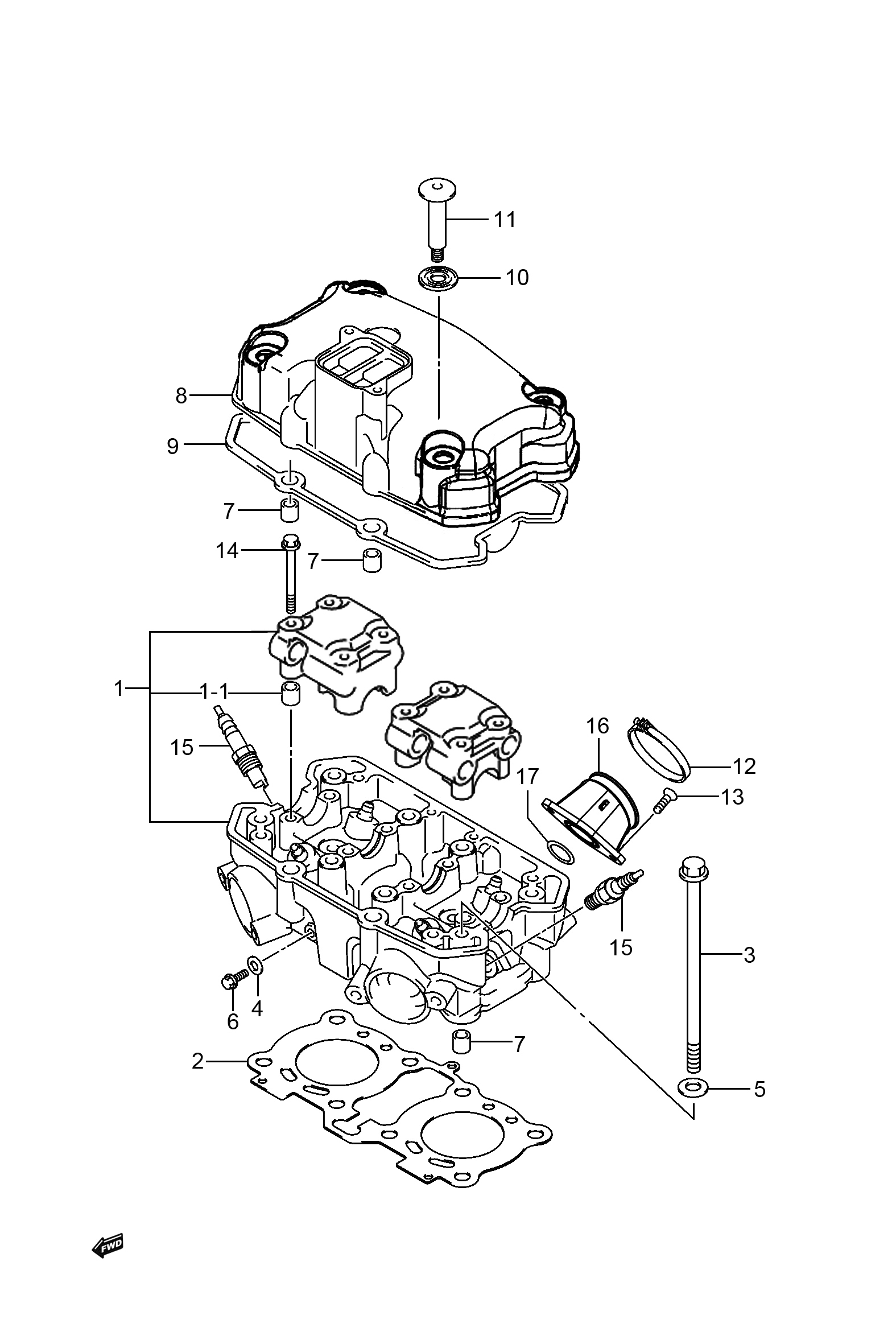 2021 豪爵 DR DR250 气缸头、气缸头盖组 exploded diagram