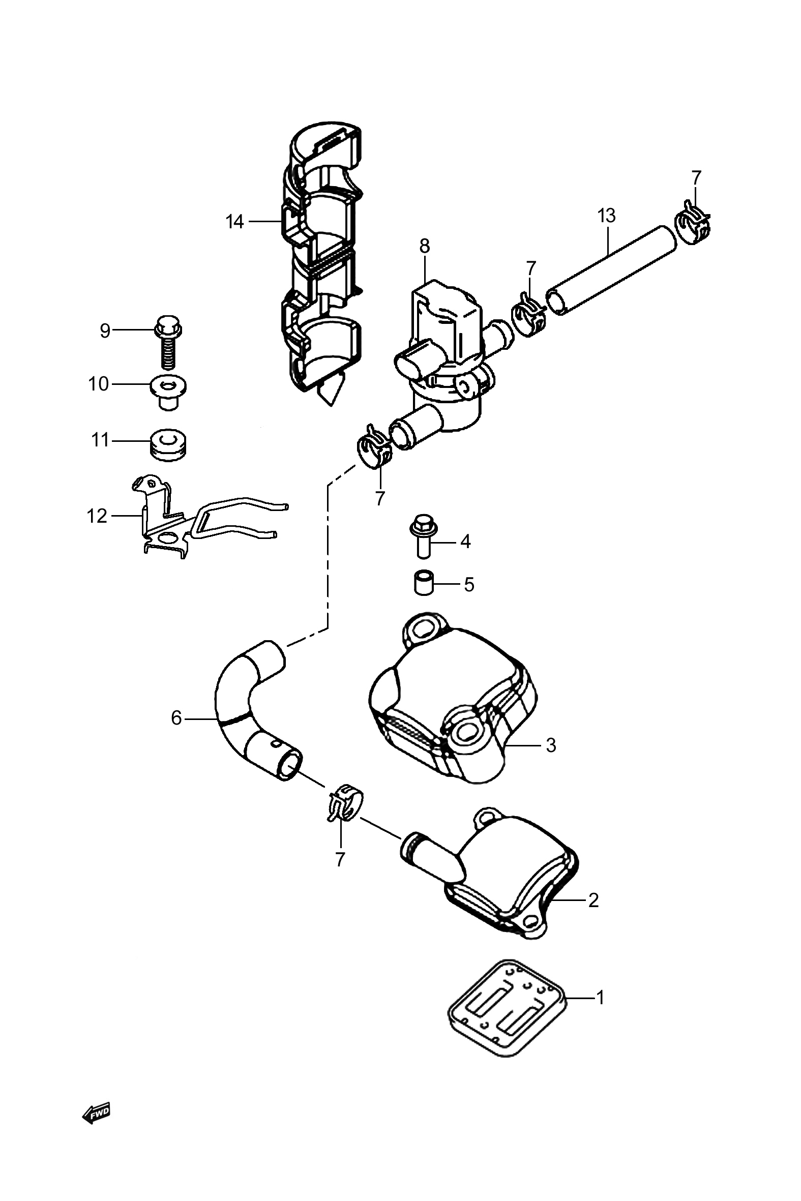 2021 豪爵 DR DR250 二次空气阀组 exploded diagram
