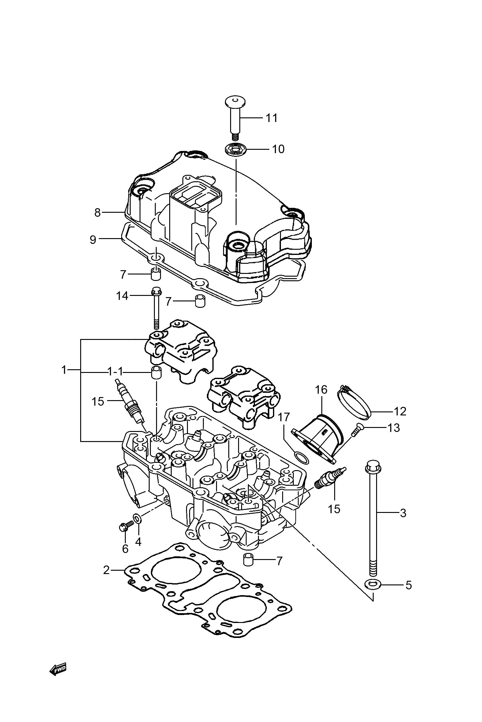 2022 豪爵 TR TR300 都市版 气缸头、气缸头盖组 exploded diagram