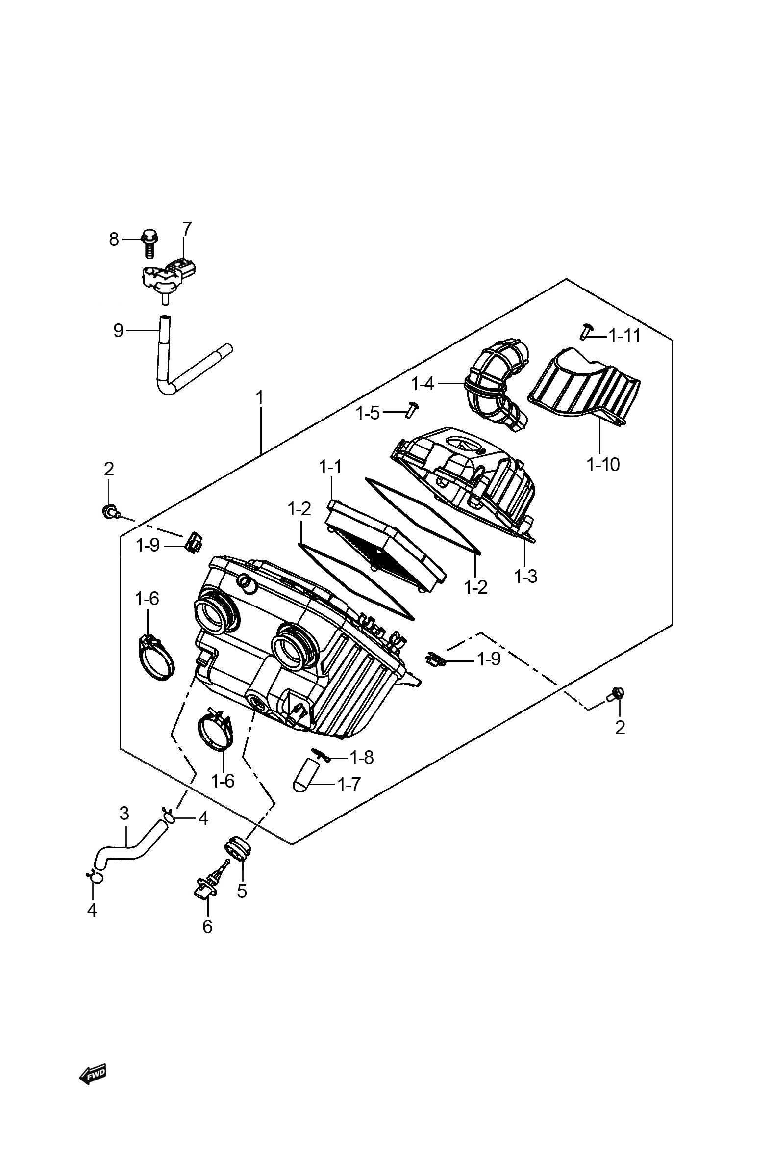 2022 豪爵 TR TR300 都市版 空滤器组 exploded diagram