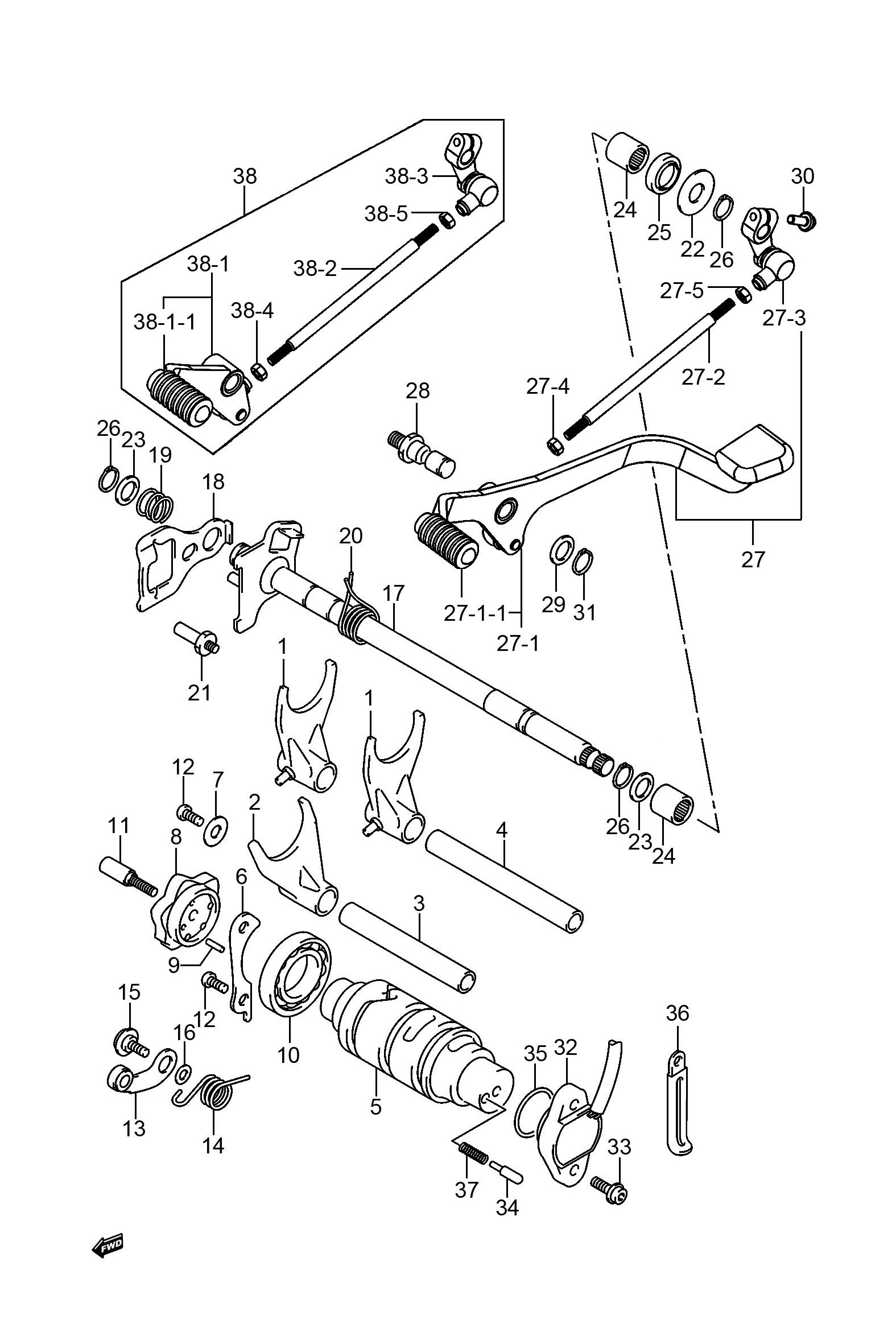 2022 豪爵 TR TR300 都市版 变档机构组 exploded diagram