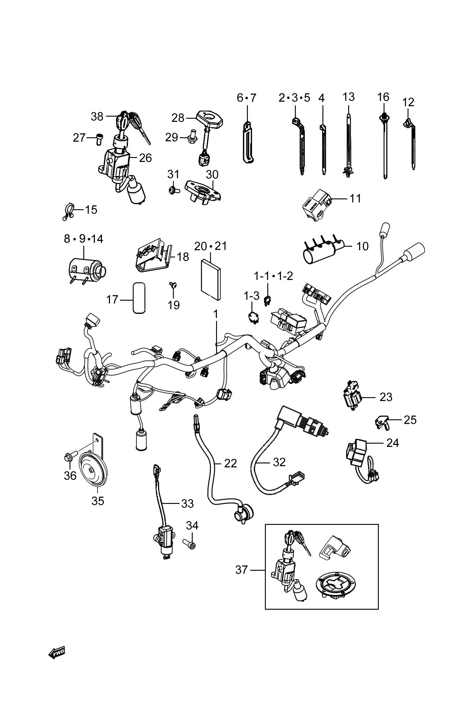 2022 豪爵 TR TR300 都市版 车体导线组 exploded diagram