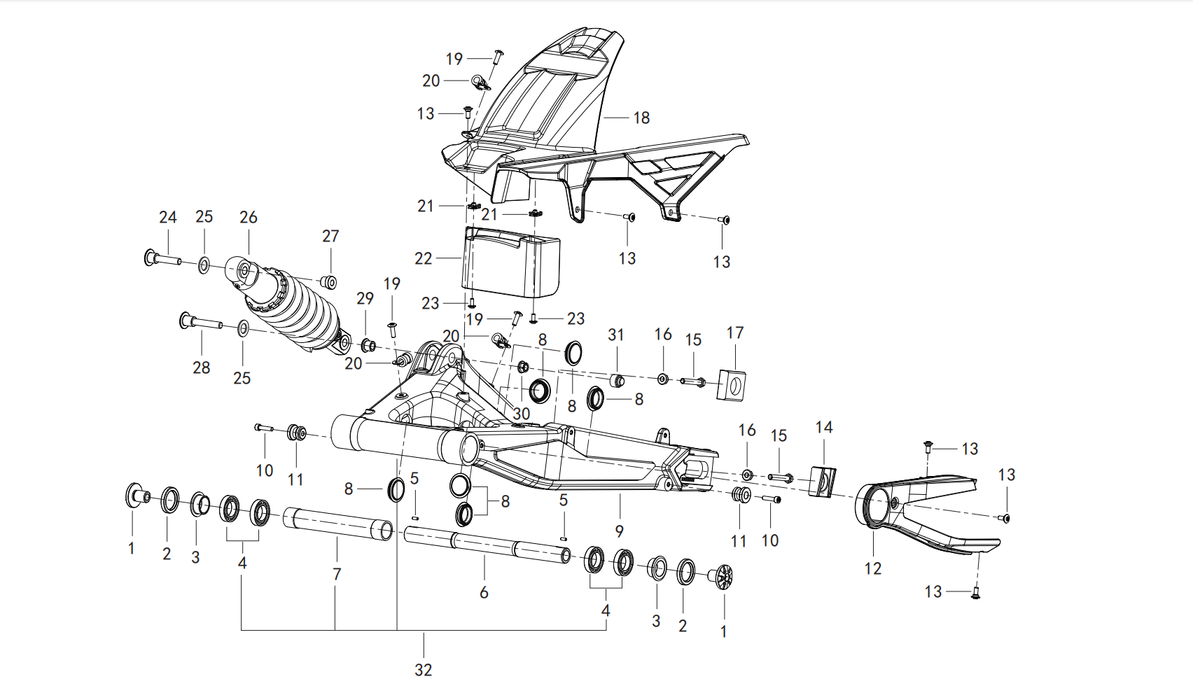 后摆臂总成 REAR SWINGING ARM ASSY.