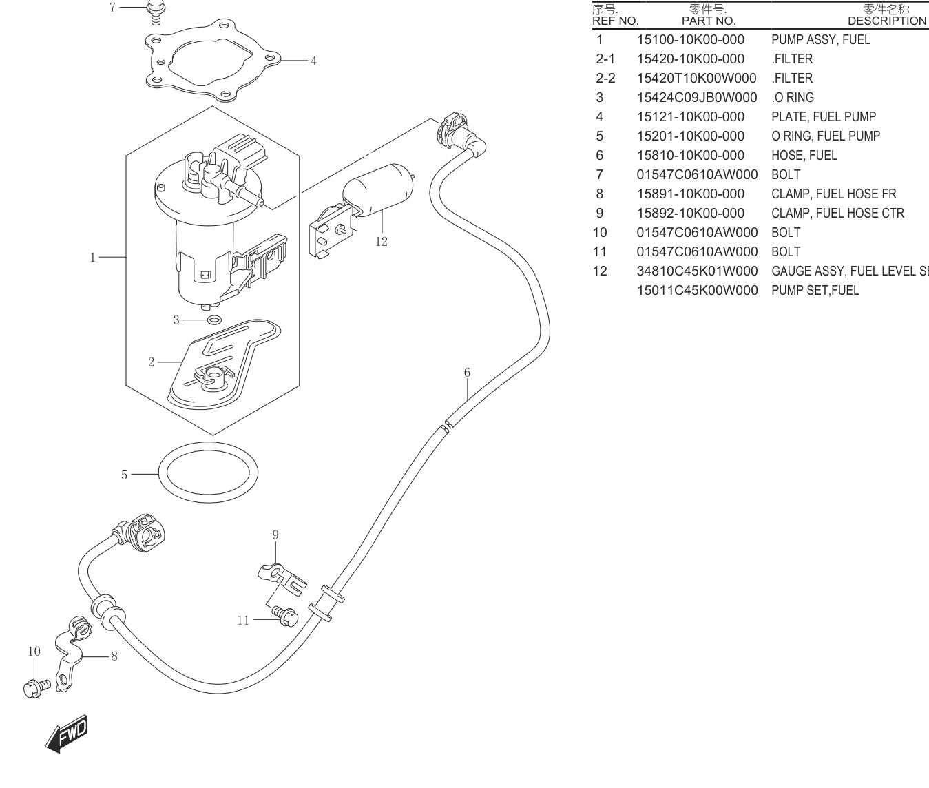 2022 铃木(轻骑铃木) UY UY125 畅享版 燃油泵 exploded diagram