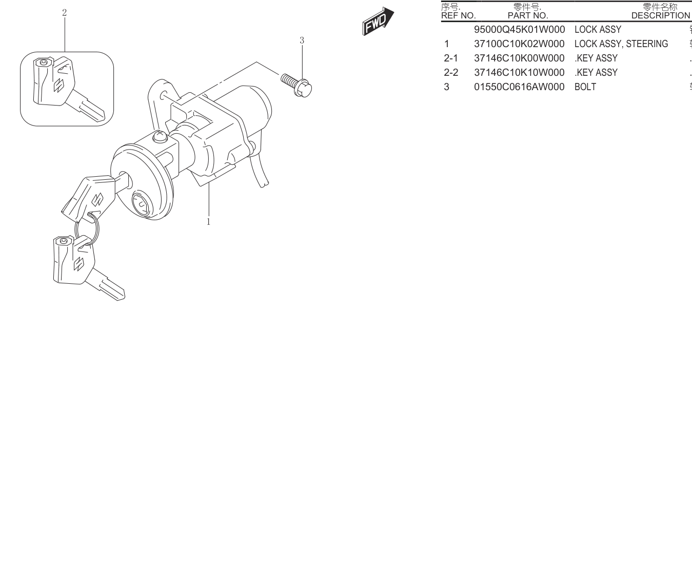 2023 铃木(轻骑铃木) UY UY125 LED款 转向锁 exploded diagram