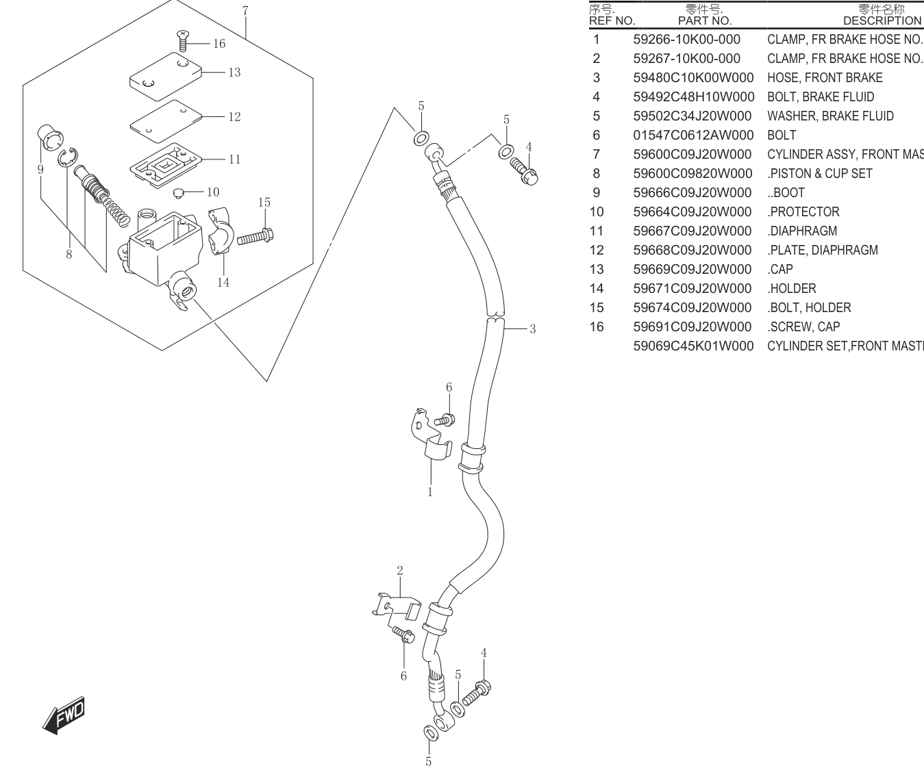 2023 铃木(轻骑铃木) UY UY125 LED款 前制动 exploded diagram