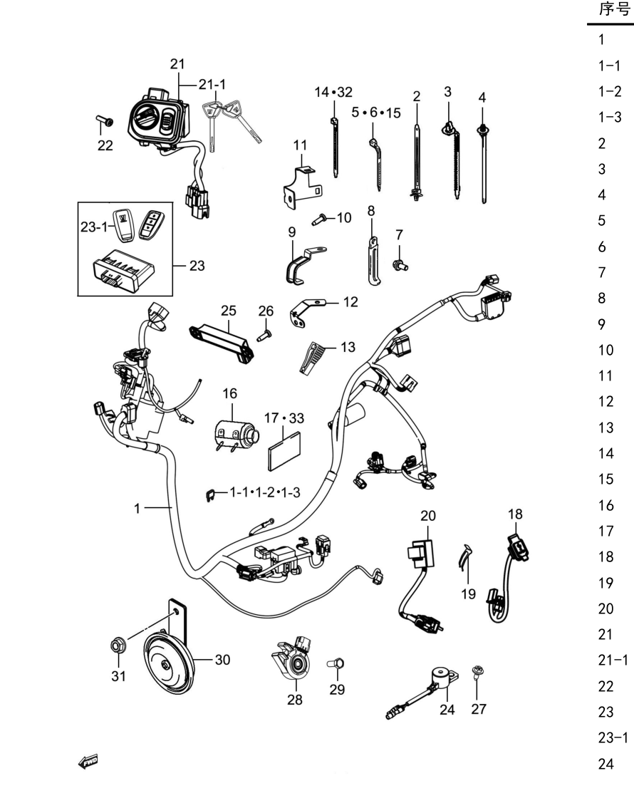 2024 豪爵 ADX ADX125 车体导线组 exploded diagram