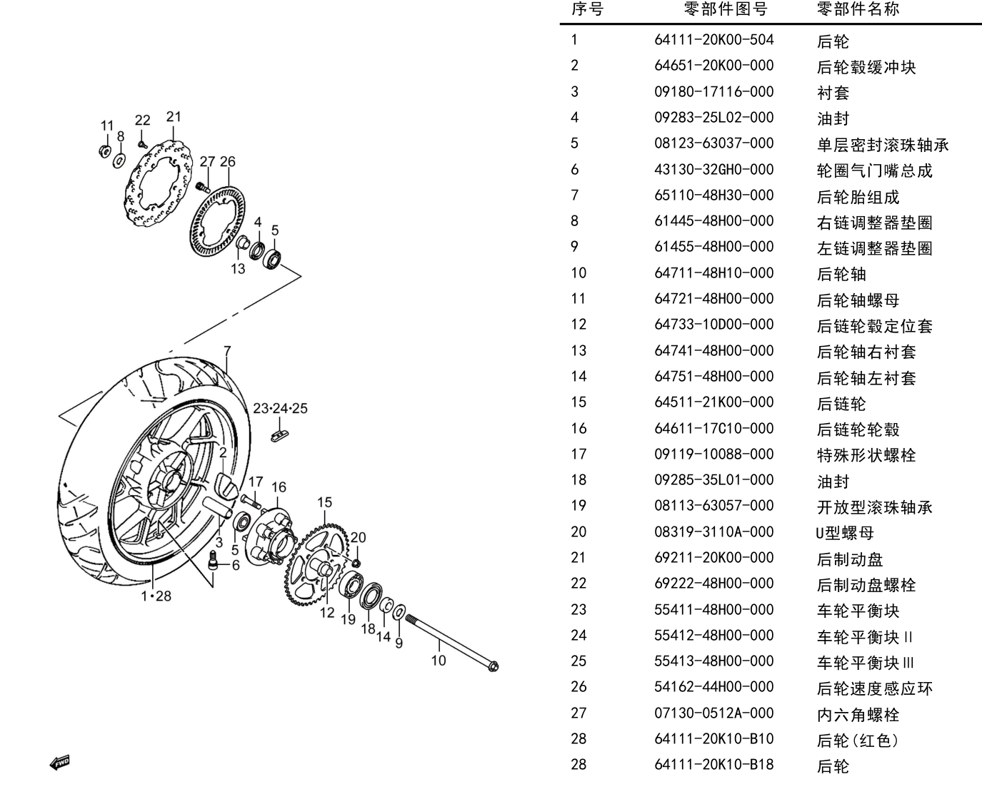 2019 铃木(豪爵铃木) DL DL250 黑油箱网状贴花 后轮组 exploded diagram