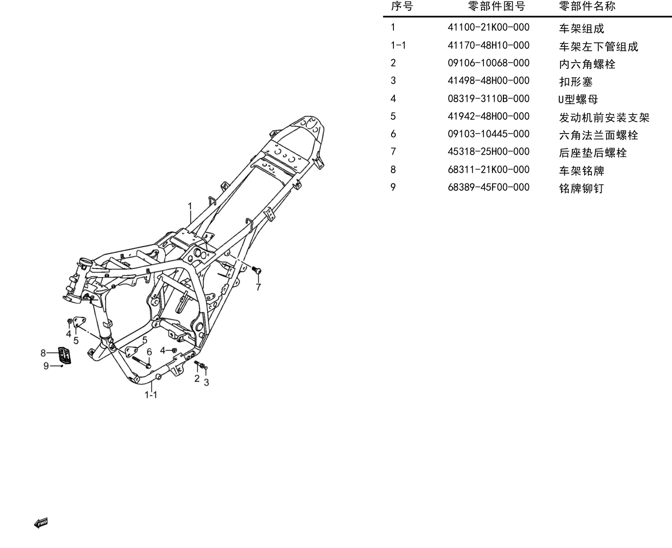2018 铃木(豪爵铃木) DL DL250 普通版 车架组 exploded diagram