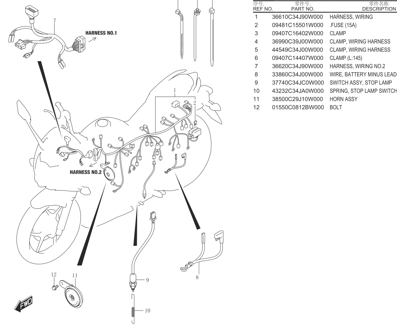 2018 铃木(豪爵铃木) GSX GSX150F WIRING HARNESS.................38 exploded diagram