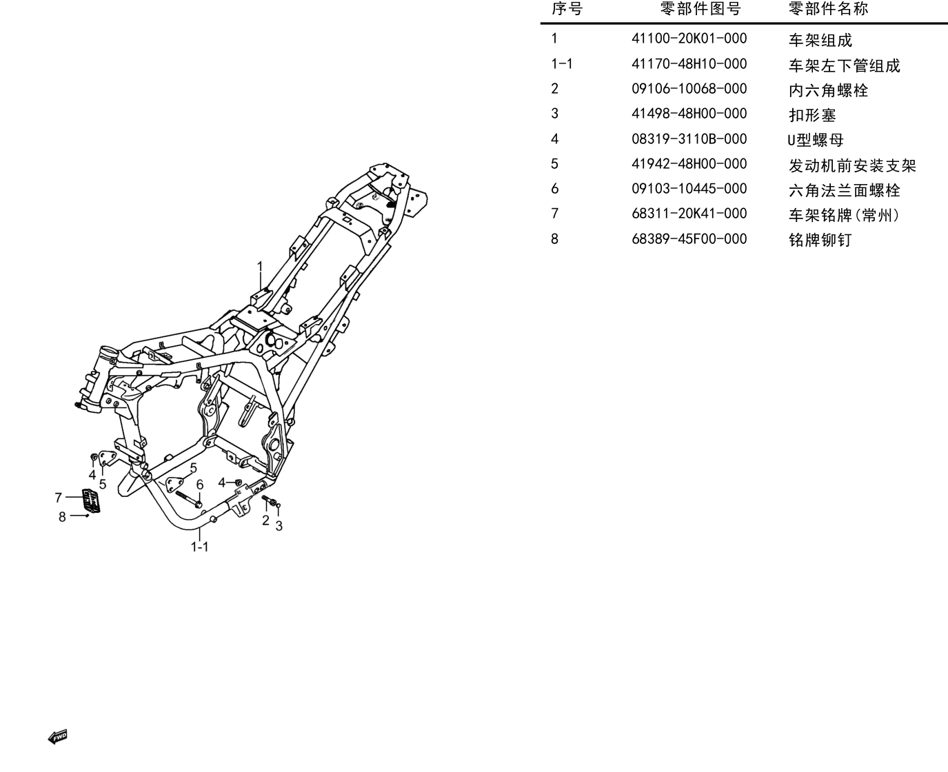 2019 铃木(豪爵铃木) GSX GSX250R-A 国四 车架组 exploded diagram