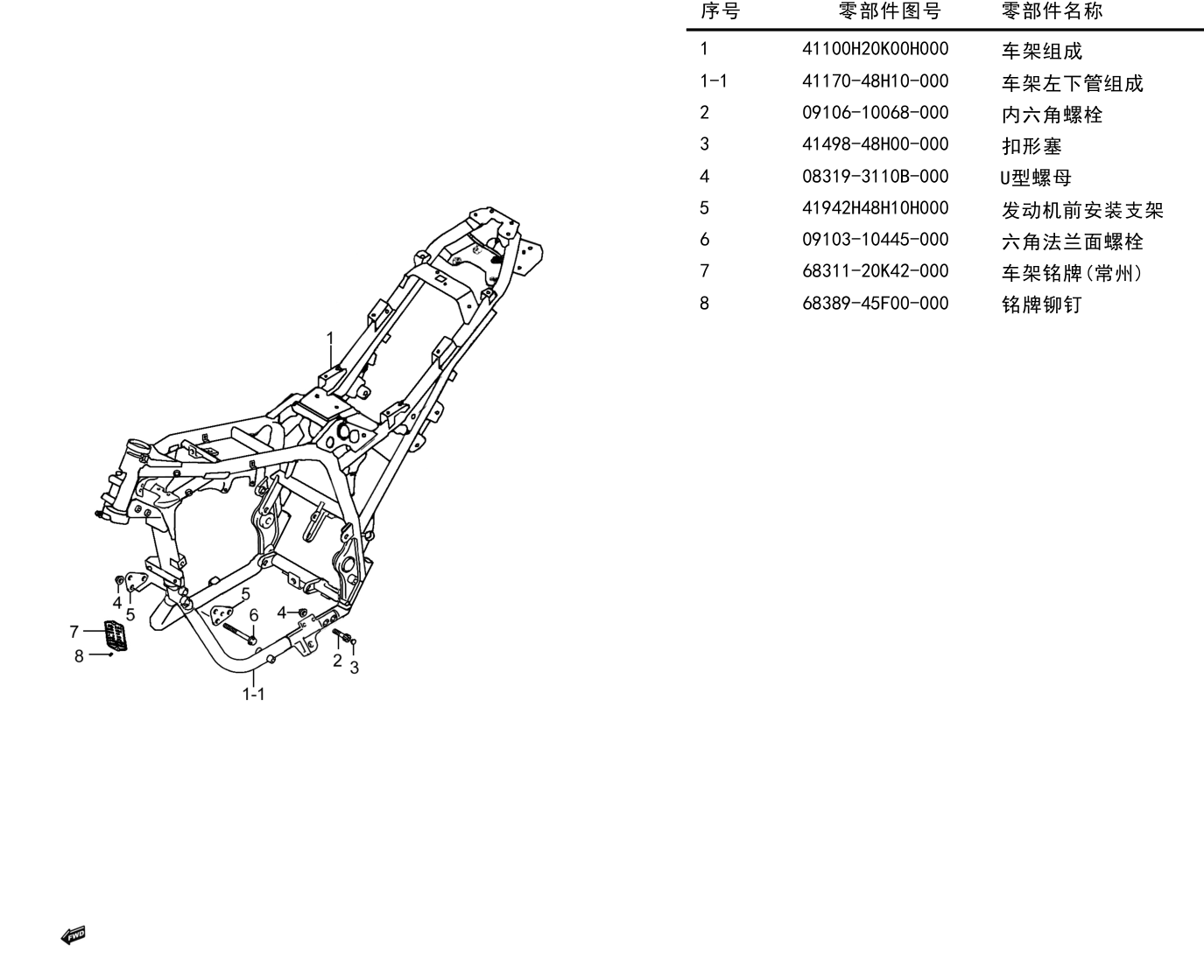 2024 铃木(豪爵铃木) GSX GSX250R-E 车架组 exploded diagram