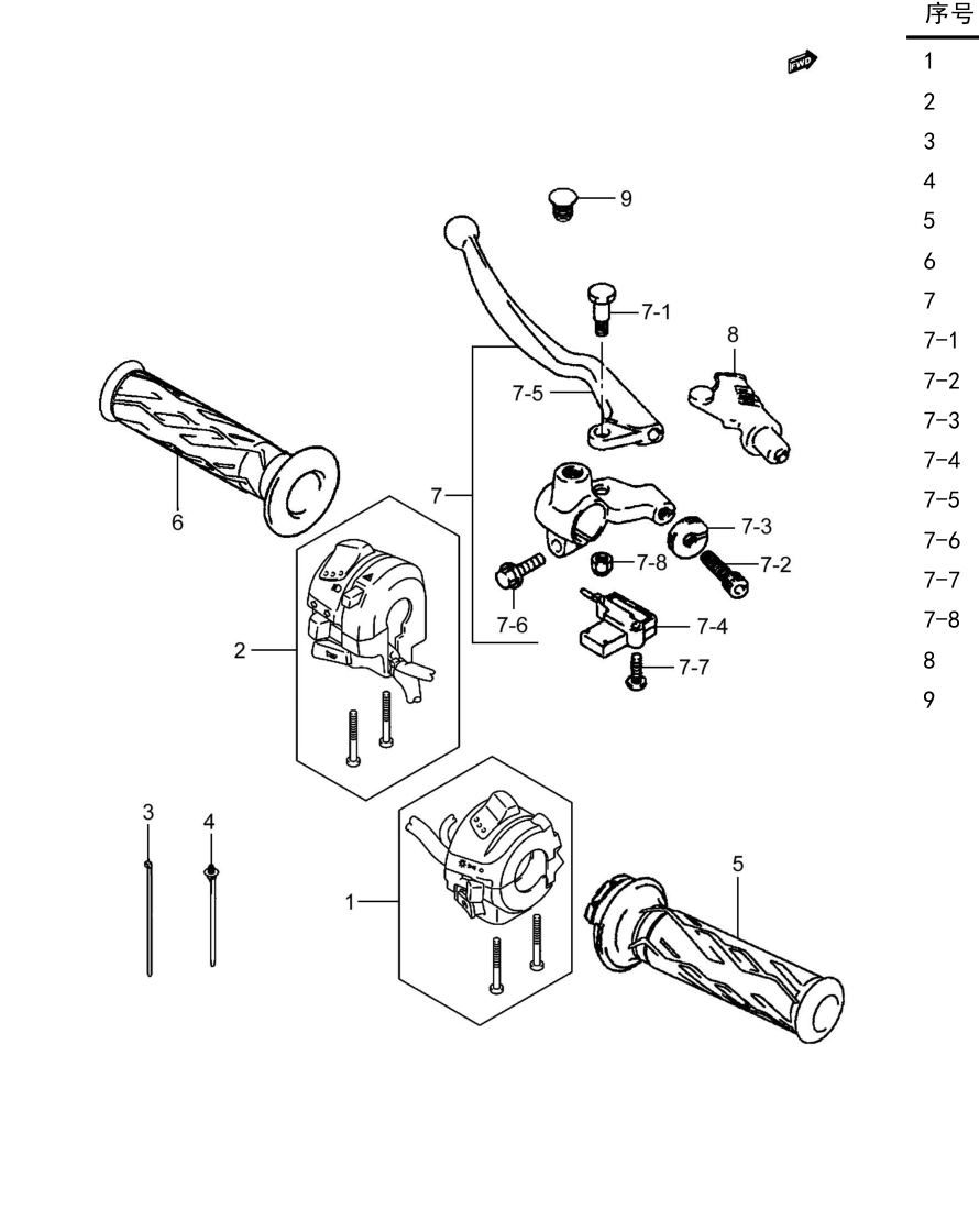 2024 铃木(豪爵铃木) GSX GSX250R-E 手把开关组 exploded diagram