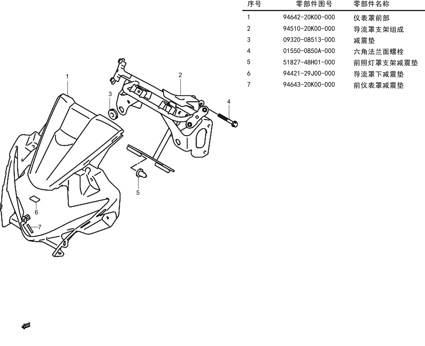 2024 铃木(豪爵铃木) GSX GSX250R-E 手把前罩组 exploded diagram