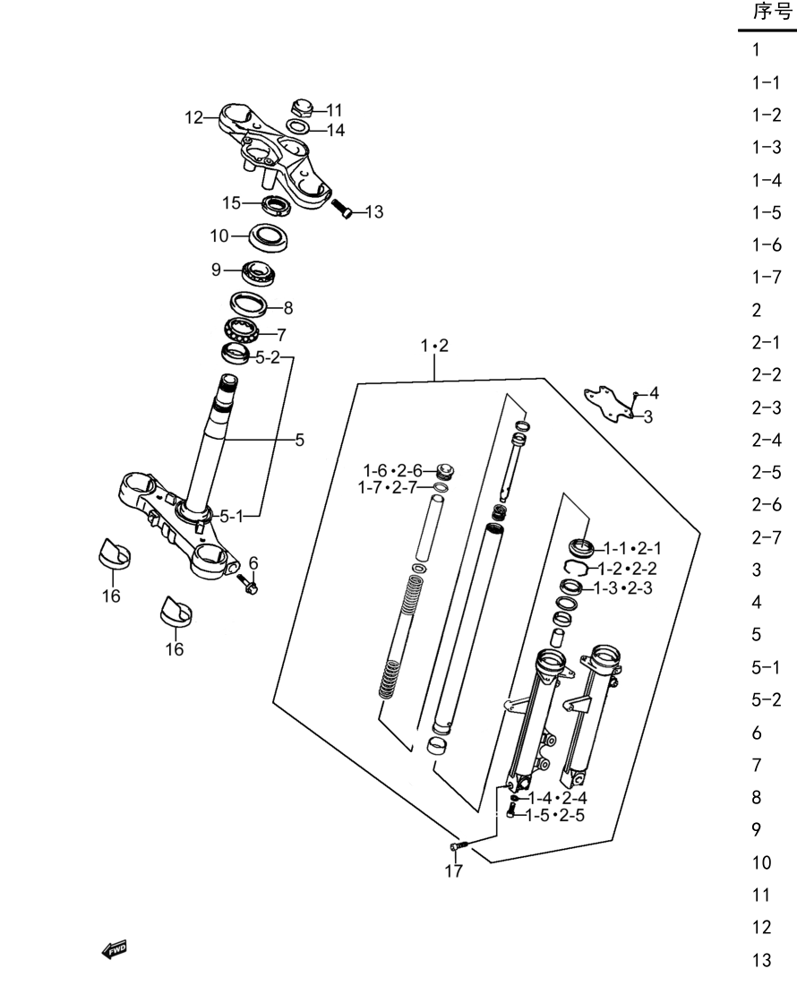 2024 铃木(豪爵铃木) GSX GSX250R-E 前叉组 exploded diagram