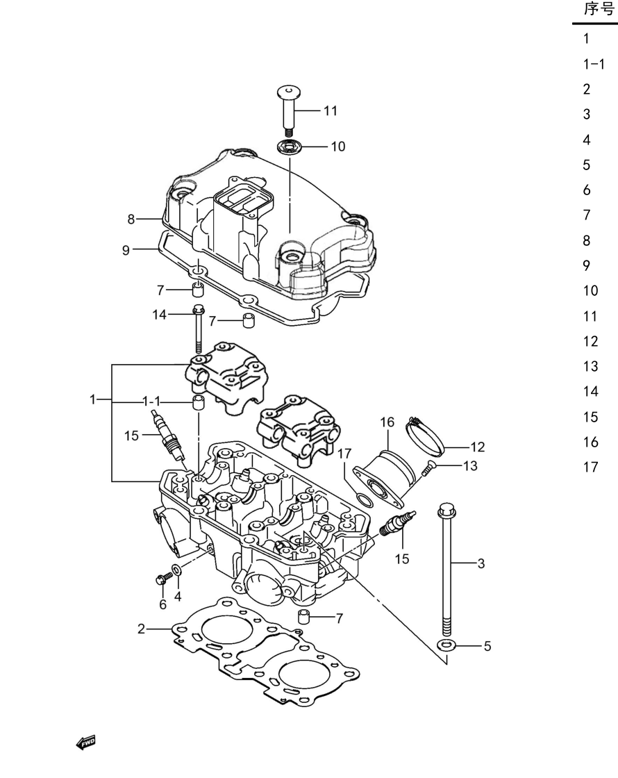 2018 铃木(豪爵铃木) GSX GSX250R 气缸头、气缸头盖组 exploded diagram