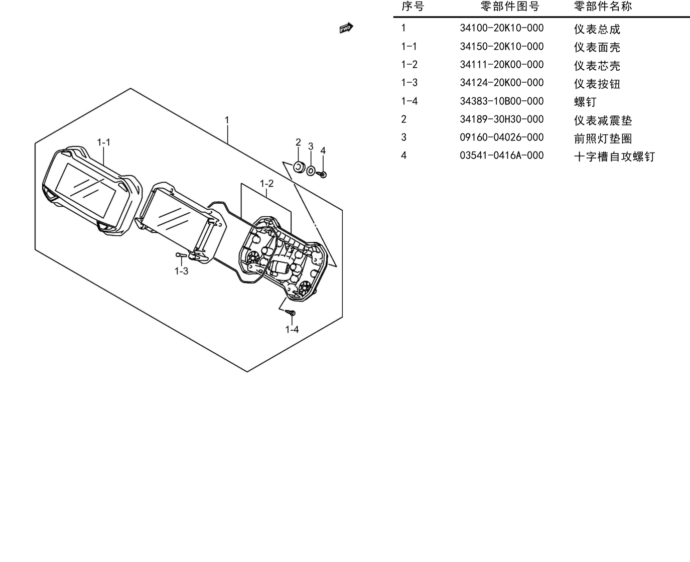 2018 铃木(豪爵铃木) GSX GSX250R 仪表组 exploded diagram