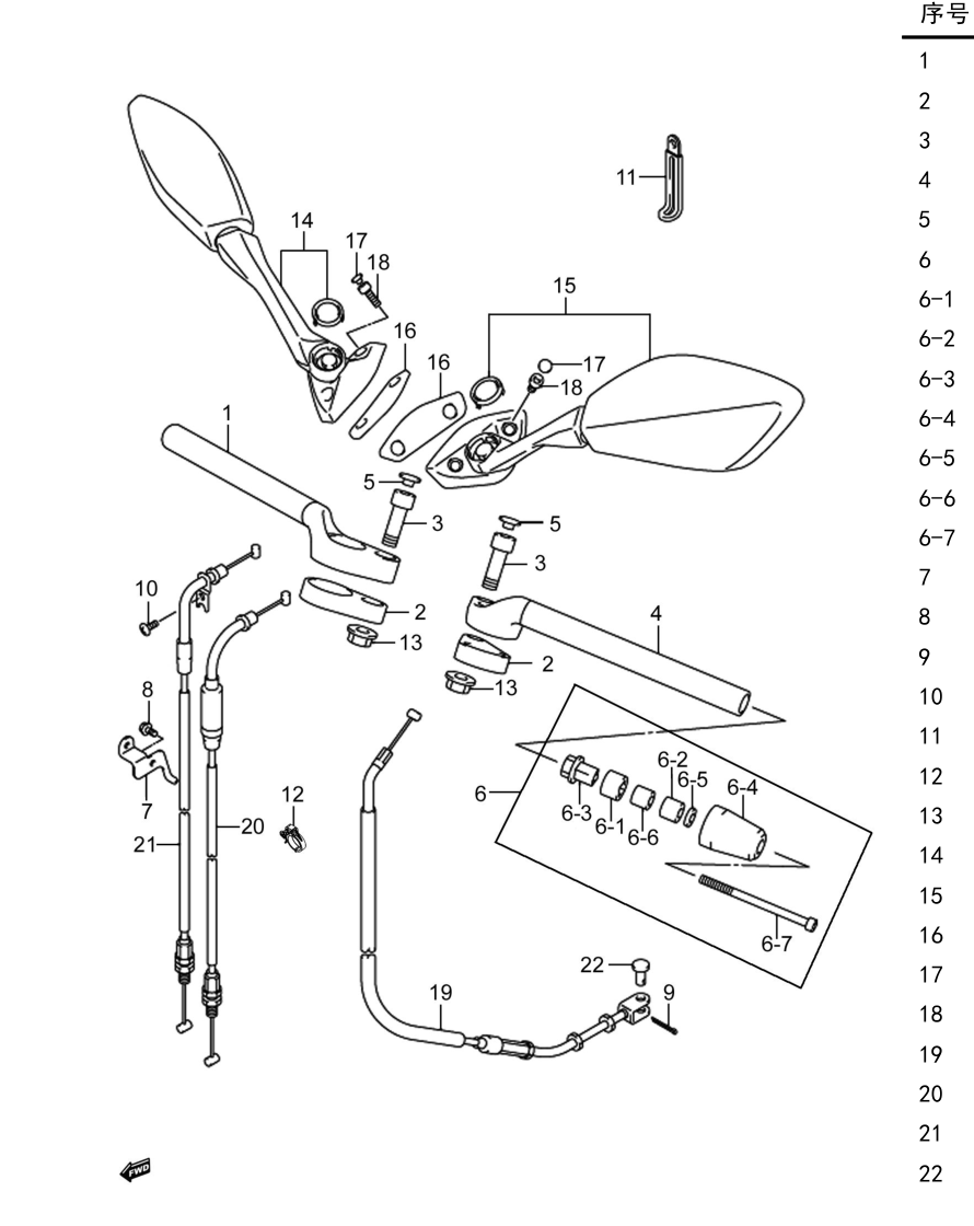2018 铃木(豪爵铃木) GSX GSX250R 手把管组 exploded diagram
