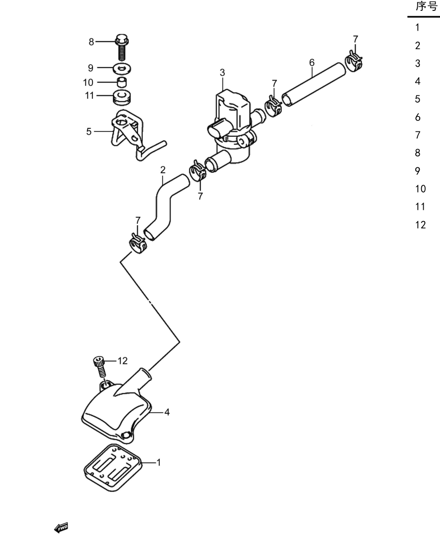 2019 铃木(豪爵铃木) GW GW250 骊驰 ABS版 二次空气阀组 exploded diagram