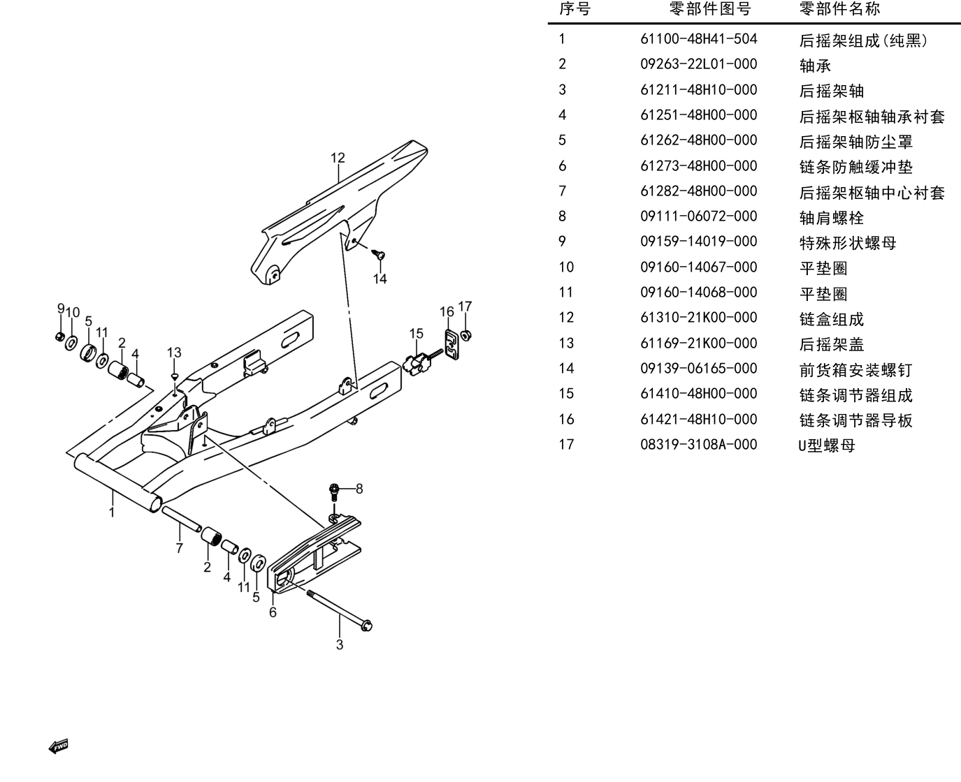 2019 铃木(豪爵铃木) GW GW250 骊驰 ABS版 后摇架组 exploded diagram