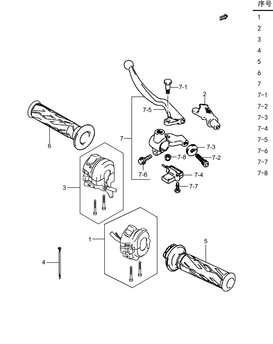 2014 铃木(豪爵铃木) GW GW250F 全导流罩版 手把开关组 exploded diagram