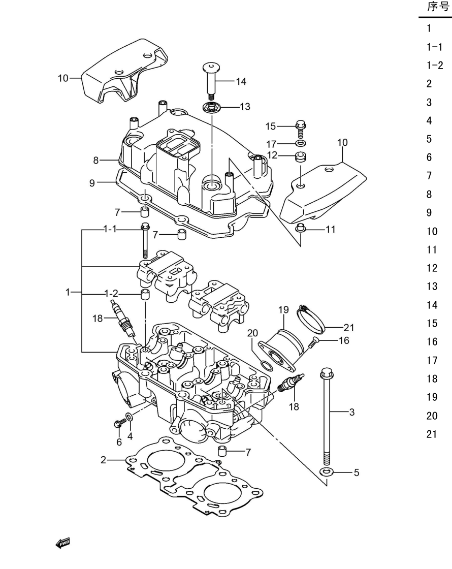 2013 铃木(豪爵铃木) GW GW250J-H 公务警用版 气缸头、气缸头盖组 exploded diagram