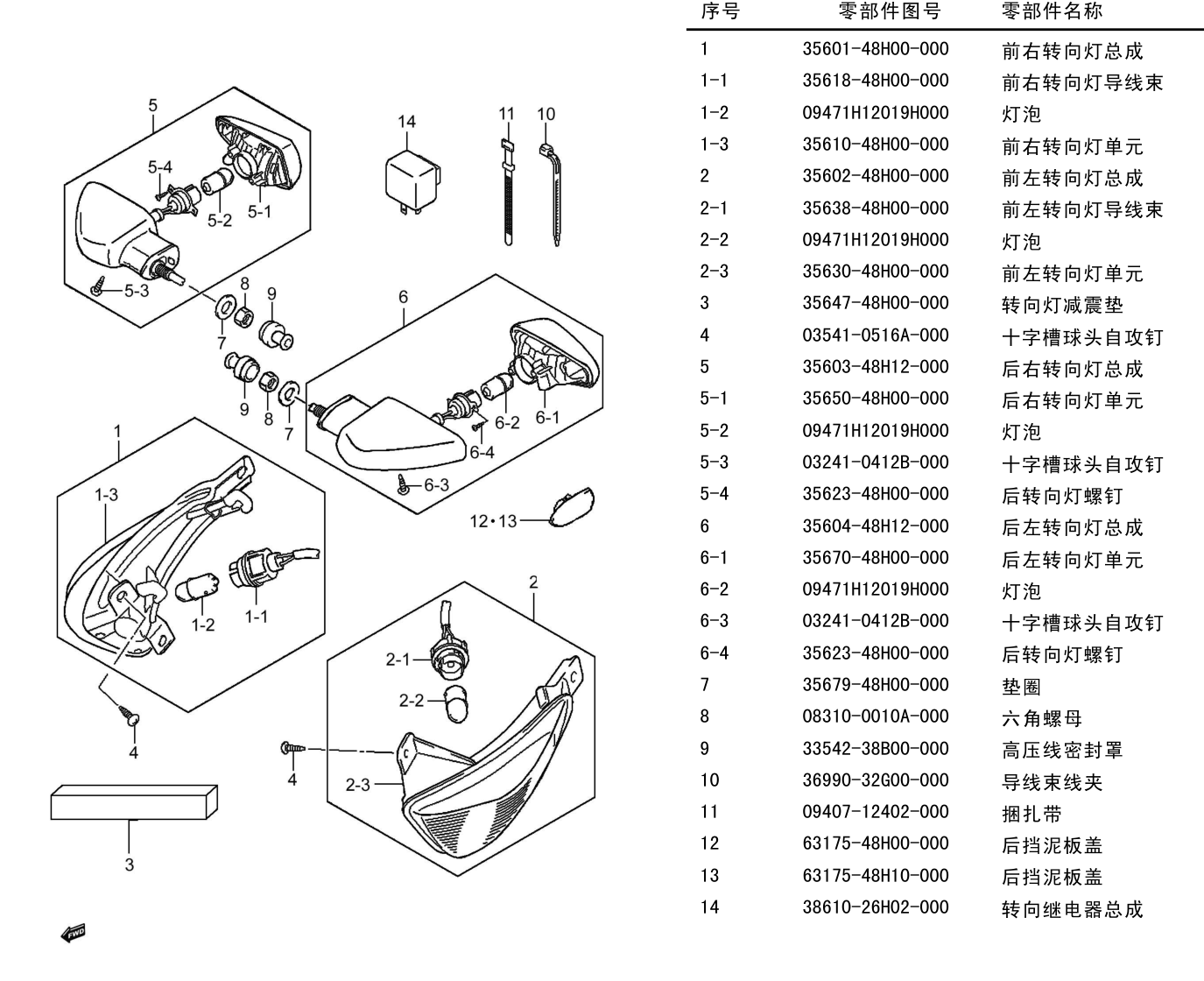 2013 铃木(豪爵铃木) GW GW250J-H 公务警用版 转向灯组 exploded diagram