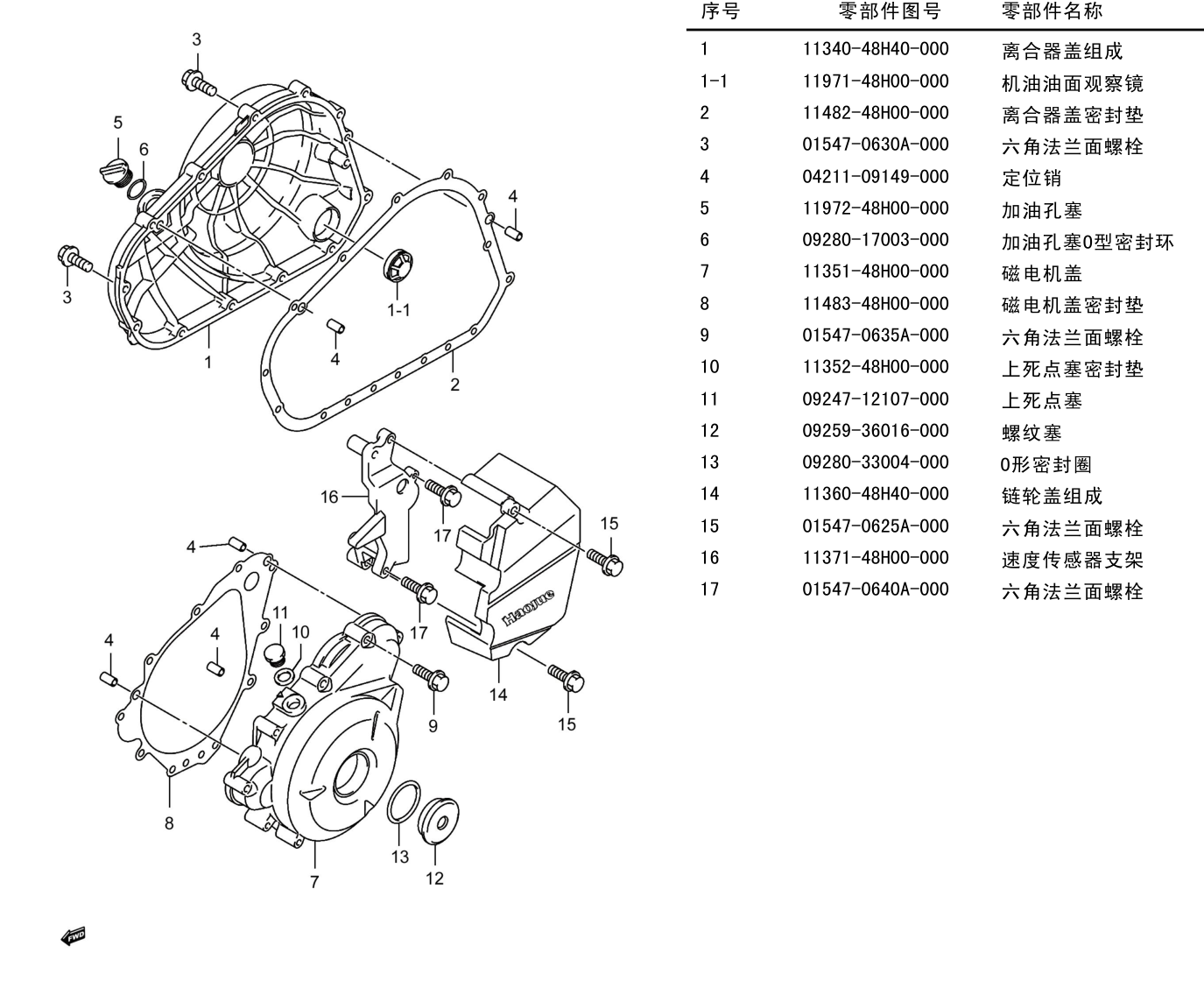 2013 铃木(豪爵铃木) GW GW250J-H 公务警用版 曲轴箱盖组 exploded diagram