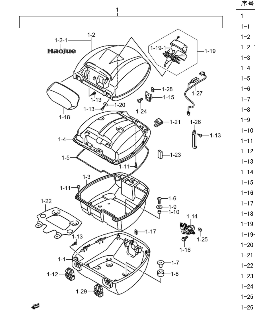 2013 铃木(豪爵铃木) GW GW250J-H 公务警用版 尾箱组 exploded diagram