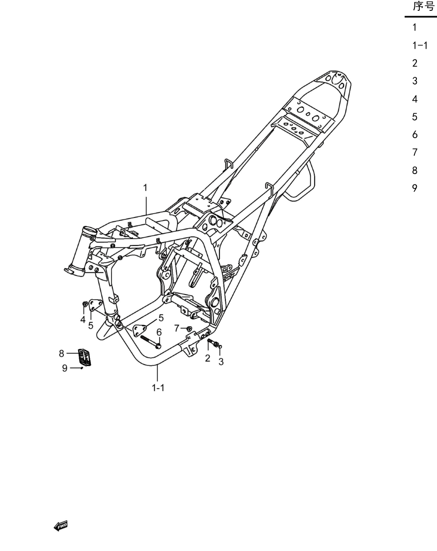 2012 铃木(豪爵铃木) GW GW250 骊驰 车架组 exploded diagram