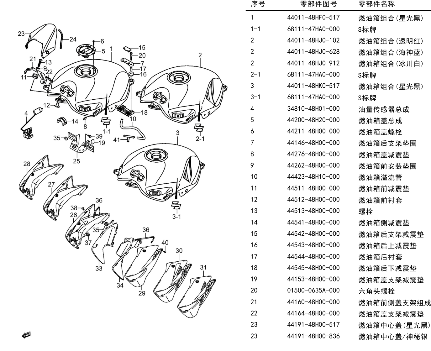 2012 铃木(豪爵铃木) GW GW250 骊驰 燃油箱组 exploded diagram
