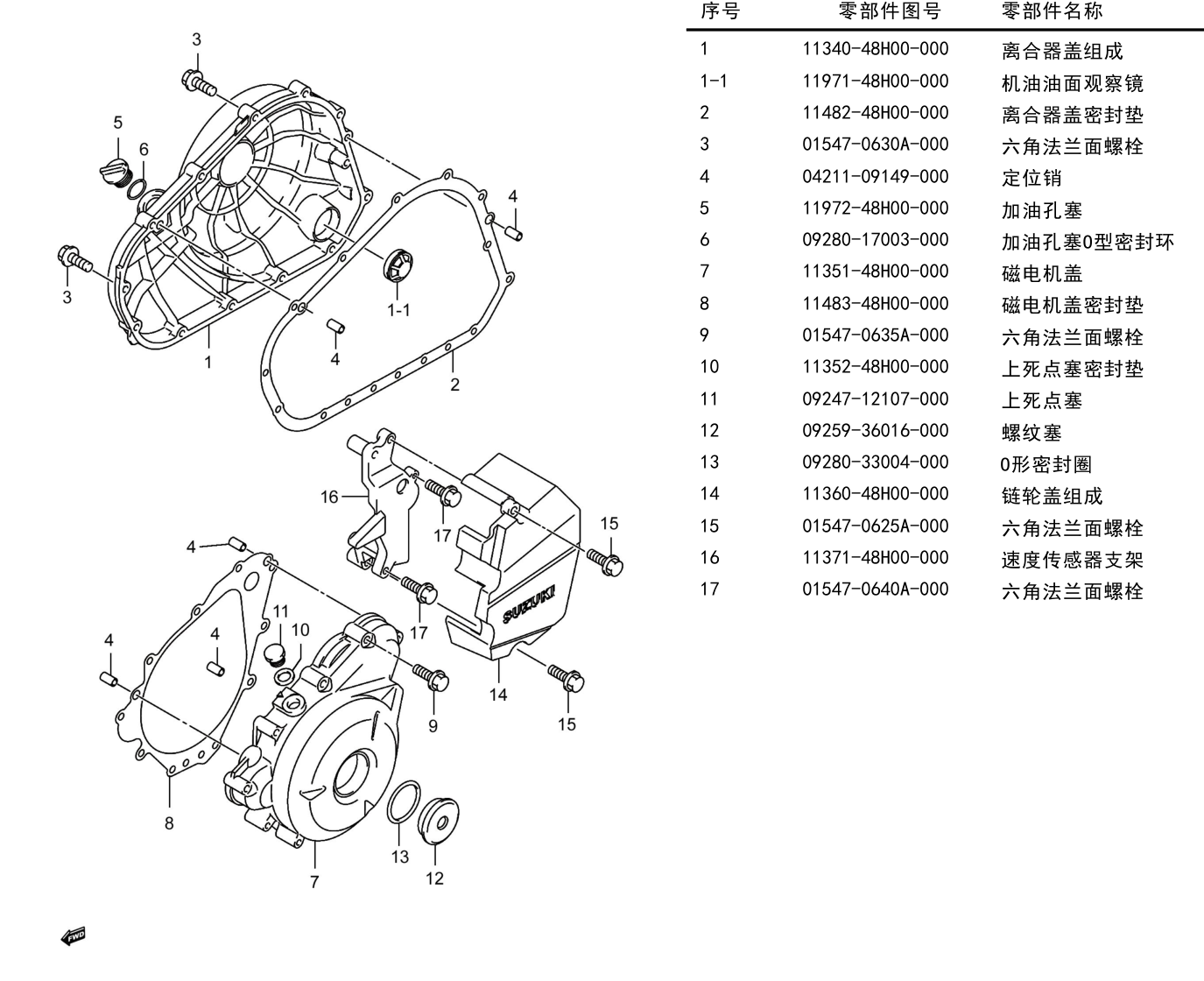 2012 铃木(豪爵铃木) GW GW250 骊驰 曲轴箱盖组 exploded diagram